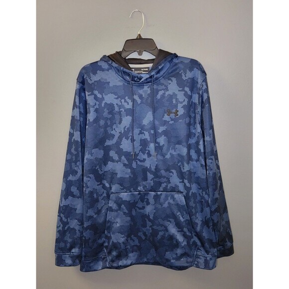 Under Armour Hoodie Men's XL Blue Digital Camo Coldgear Fleece Lined Pullover - Picture 1 of 5